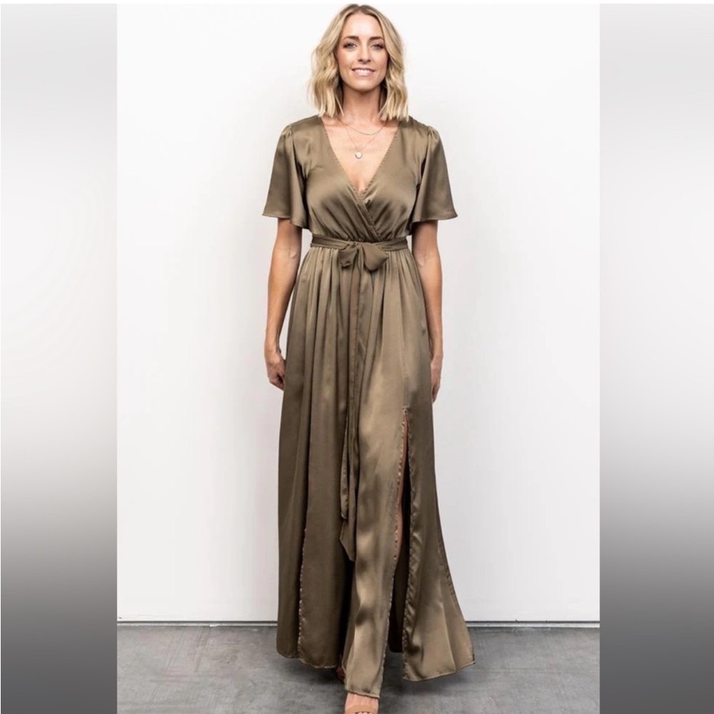 Baltic born olive green satin Wrap Dress